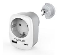 TESSAN Adaptador Enchufe USA, 3 en 1 Adaptador Enchufe Americano con USB C y USB A, Adapter Americano a Español 1875W, Adapter Mexico para Estados Unidos, Canada, Colombia