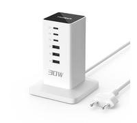 TESSAN Cargador USB C Múltiple de 30 W, Enchufe USB C, Estación de Carga con Cable de 2 m, Toma Múltiple, Portátil Adaptador Compatible con Móviles, Tabletas y Portátiles