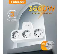 TESSAN Ladron Enchufes Plano con USB C, 6 en 1 Ladrón Enchufes Multiples USB, Triple Cargador Multiple 3600W, Regleta Pared para Oficina, Cocina, Compatible con Móviles, Blanco y Gris