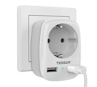 TESSAN Enchufe Multiple de Pared con Doble USB, 1 Toma de CA, 4000W, Blanco | Para cargar móvil y pad, España