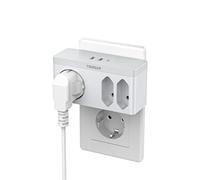 TESSAN Enchufe Multiple, Ladron Enchufes USB C 15W Carga Rápida, 6 en 1 Regleta con 3 USB, para Phone y Electrodomésticos, Blanca, 3600W