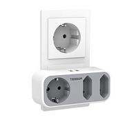 TESSAN Enchufe USB Pared con 3 Tomas, 5 en 1 Ladron Enchufes USB para Oficina, hogar, Dormitorio, Adaptador Multiples Pared Blanco y Gris
