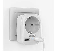 TESSAN Enchufe USB Pared, Ladron Enchufes 4000W con Doble USB y 1 Toma de CA, 3 en 1 Multiple Cargador Adaptador, Carga para Movil Pad, Blanco