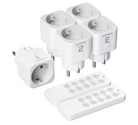 TESSAN Kit de Enchufes Inalámbricos, 5 Enchufes con 2 Mando a Distancia | Rango de Operación 30,5M para Adornos Navideños, Electrodomésticos y Lámparas, 2300 W, Blanco