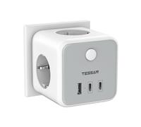TESSAN Ladron Enchufe con 2 USB C, 6 en 1 Ladron Cubo con 3 Tomas CA y 3 USB, Cubo Enchufe Multiple Triple con Interruptor, Regleta Pared Compatible con Pad Phone para Cocina Oficina