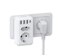 TESSAN Ladrón Enchufes 2 CA y 4 Puertos USB, 4000W | 6 en 1 Regleta Pared con Interruptor, Compatible Sala de Estar, Dormitorio, Oficina, Blanco