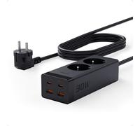 TESSAN Ladron Enchufes con 2 USB C PD 30W, GAN USB C Carga Rapida, 6 en 1 Multiple con Alargador 5 Metros, Regletas Enchufes con Proteccion Sobretension, 3600W, Negro