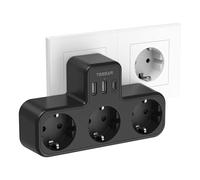 TESSAN Ladron Enchufes con 3 Tomas CA y 3 Puertos USB, 15W Cargador USB C, 6 en 1 Enchufe múltiple en Forma de T, 3600W Regleta Pared Compatibles para Sala de Estar, Dormitorio y Oficina, Negro