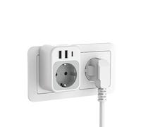 TESSAN Ladron Enchufes con USB C, 4 en 1 Cargador Ladrón Enchufes, Regleta Pared con 3 USB, Multiple Pared para Oficina, Cocina, Compatible con Móviles, Blanco y Gris