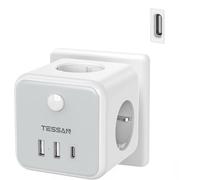 TESSAN Ladron Enchufes con USB C, 6 en 1 Cubo Cargador Ladrón Enchufes, Triple Multiple con 3 USB, Multiple Pared con Interruptor, Regleta Pared Compatible con Phone, Pad, Hogar Oficina