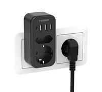 TESSAN Ladrón Enchufes con USB C, Negro | 2 Tomas, 1 Puerto Tipo C