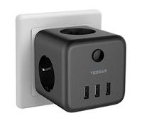 TESSAN Ladron Enchufes Negro, 6 en 1 Cubo Enchufes Multiple Pared, Triple Multiple con 3 USB, Regleta Pared con Interruptor, Ladrones Múltiple Modernos Para Phone, Pad, Hogar y Oficina
