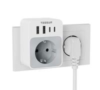 TESSAN Ladron Enchufes Pared con USB C, Regletas Enchufes con 4 USB | 5 en 1 Cargador Pared para Oficina, Compatible con Móviles, Blanco y Gris