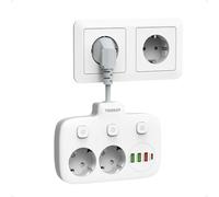 TESSAN Ladrón Enchufes Plano con Cargador USB-C PD 20W, 6 en 1 Enchufe Multiple de Línea Corta con Interruptores Independientes, 4000W Ladrón Enchufe para Pared en Sala de Estar, Dormitorio y Oficina