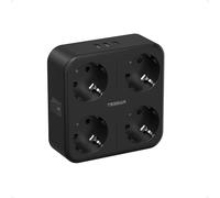 TESSAN Ladron Enchufes Plano con USB C, 4000W Enchufe Multiple con 4 Tomas CA, 7 en 1 Ladron con Interruptor, Ladrón Enchufe con 3 USB para Hogar, Oficina, Compatible con Teléfonos, Tabletas, Negra