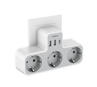 TESSAN Ladron Enchufes Plano USB C, 6 en 1 Ladrón Enchufes Multiples USB | Triple Cargador Multiple 3600W, Regleta Pared para Oficina, Cocina, Compatible con Móviles, Blanco y Gris