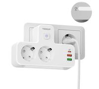TESSAN Ladrón Enchufes USB con Luz Nocturna, 5 en 1, Blanco | PD 20W Cargador USB C, Enchufe Múltiple en Forma de T, Ladrón Enchufes Plano con Interruptor, 4000W Regleta Pared