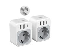 TESSAN Paquete de 2 Adaptador Enchufe USA, 4 en 1 Enchufe Americano con USB C y 2 USB A, Adaptador Americano 1875 W, Adapter Europa a USA, Tipo B Adapter para Tailandia Canadá Mexico