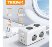 TESSAN - Regleta de alimentación europea de sobremesa con interruptor, 6 tomas, 3 puertos USB, 3600 W, con cable de 2 m para el hogar 6 Outlet 3 USB TypeC