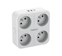 TESSAN Regleta de Enchufes, Ladron Enchufes Pared con 4 Tomas de CA y 3 USB, 7 en 1 con Interruptor de 4000 W, Cargador USB para el Hogar y la Oficina, Gris
