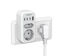 TESSAN Regleta de Pared, 2 Salidas AC, 4 USB, 3600W, Gris | Cargador USB, 6 en 1, Enchufe Múltiple Europeo, Adaptador para Teléfono y Electrodomésticos