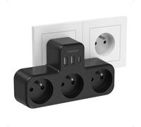 TESSAN Regleta de pared francesa con 3 salidas AC y USB C, 4000 W, negro | Toma múltiple con 3 AC y 3 puertos USB, adaptador de corriente, adecuado para el hogar, oficina, compatible con teléfono