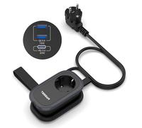 TESSAN Regleta de viaje con carga rápida USB C, enchufe múltiple con 3 USB, enchufe múltiple 4 en 1, 4000 W, cable alargador de 1,4 m con organizador, enchufe de distribución, color negro