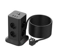 TESSAN Regleta Enchufe Plano, 8 Tomas Protección Sobretensión, 10M, Negro | Torre Regleta Vertical con Interruptor, Alargador Enchufe 10 Metros, Torre Multiple 3600W para Mesa, Negro