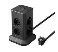 TESSAN Regleta Enchufe Proteccion Sobretension 8 Tomas con 2 USB A y 1 USB C, Torre Regleta Vertical con Interruptor, Alargador Enchufe 2 Metros, Torre Multiple 3600W para Mesa, Oficina, Casa, Negro