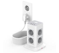 TESSAN Regleta Enchufes 3 Metros con Protección Sobretensione 3600W 16A, Torre Enchufes Vertical con 3USB y 8 Tomas, Regleta Alargador 3 Metros con Interruptor para Mesa, Oficina, Casa, Gris