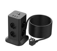 TESSAN Regleta Enchufe Proteccion Sobretension 8 Tomas con 2 USB A y 1 USB C, Torre Regleta Vertical con Interruptor, Alargador Enchufe 10 Metros, Torre Multiple 3600W para Mesa, Oficina, Casa, Negro