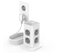 TESSAN Regleta Enchufes 5 Metros con Protección Sobretensione 3600W 16A, Torre Enchufes Vertical con 3 USB y 8 Tomas, Regleta Alargador 5 Metros con Interruptor para Mesa, Oficina, Casa, Gris