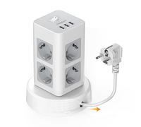 TESSAN Regleta Enchufes con Cable Telescópico, Torre Enchufes Vertical 8 Tomas de CA Corrientes y 3 USB, Alargador 2 Metros, Regleta USB con Interruptor Gris para Mesa, Oficina, Casa