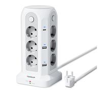 TESSAN Regleta Enchufes con Interruptor Individual, 18 en 1 Torre Enchufes Vertical con 6 USB, 12 Tomas Multiples con 2 USB C y Proteccion Sobretension, Torre Multiple con Cable 2M para Oficina Casa
