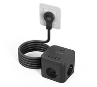 TESSAN Regleta Enchufes con USB C PD 20W Carga Rápida, Ladron Enchufe Plano de 3 Tomas con 4 USB, 3680W Cubo Triple Multiple con Interruptor y Alargador 1,5M, Negro