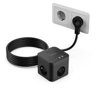 TESSAN Regleta Enchufes con USB C PD 20W Carga Rápida, Ladron Enchufe Plano de 3 Tomas con 4 USB, Cubo Triple Multiple con Interruptor, 3680W Toma de Alargador 5M, Negro
