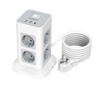 TESSAN Regleta Enchufes Multiple Proteccion Sobretensioncon 1 USB C | Torre Enchufes Vertical 8 Tomas , Alargador 2M, Regleta USB con Interruptor para Casa, Oficina, 3600W, Gris