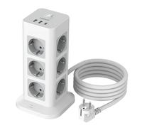 TESSAN Regleta Enchufes Proteccion Sobretension 12 Tomas con 1 USB C y 2 USB A, Torre Regletas Enchufes Vertical con Interruptor, Alargador 2M, 15 en 1 Torre Multiple 3600W para Mesa, Oficina, Casa