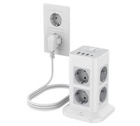 TESSAN Regletas Enchufes 8 Tomas con 3 USB A y 1 USB C, Alargador Enchufe 3 Metros, Torre Regleta Vertical con Interruptor y Proteccion Sobretension, Torre Multiple 3600W para Mesa, Oficina, Casa