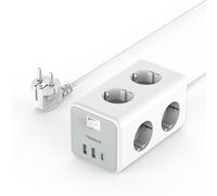 TESSAN Regletas Enchufes de 6 Tomas con USB C, Ladron Enchufes con 3 USB, Regletas con Interruptor, Alargador 2M, 3600W 16A para Cocina, Oficina, Mesa