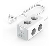 TESSAN Regletas Enchufes de 6 Tomas con 3 USB C, Alargador 3M,Blanco | Ladron Enchufes con 3 USB, Interruptor, 3600W 16A para Cocina, Oficina, Mesa