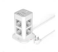 TESSAN Regletas Enchufes Proteccion Sobretension 8 Tomas con 2 USB A y 2 USB C, Torre Enchufes Vertical con Interruptor, 5 Metros Extension Cord, Alargador Enchufe 3600W para Oficina, Casa, Gray
