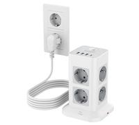 TESSAN Torre Regleta Enchufes con 3 USB A 1 USB C，5M Extension Cord，Gray | Extension Electrica con Interruptor, Protección Sobretensión，3600W, Para Oficina Casa