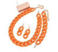 Tesselite 4 unids/Set Gargantilla de Cadena de eslabones acrílicos para Mujer Bohemain Mate Colorido Pendientes llamativos Pulsera Collares Conjuntos de Joyas, Naranja Rojo, Talla única