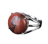 Tesselite Anillo de Piedra - Anillo de Cristal para Mujer Anillo de Piedra Natural Anillo de Cuentas de Bola Aventurina Verde Amatista Cuarzo Joyería de Fiesta Blanca, Jaspe Rojo, Talla única