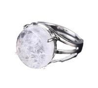 Tesselite Anillo de Piedra - Anillo de Cristal para Mujer Anillo de Piedra Natural Anillo de Cuentas de Bola Aventurina Verde Amatista Cuarzo Joyería de Fiesta Blanca, Cristal Blanco, Talla única