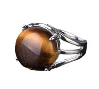 Tesselite Anillo de Piedra - Anillo de Cristal para Mujer Anillo de Piedra Natural Anillo de Cuentas de Bola Aventurina Verde Amatista Cuarzo Joyería de Fiesta Blanca, Ojo de Tigre, Talla única