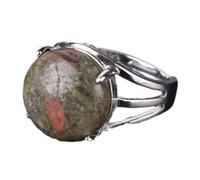 Tesselite Anillo de Piedra - Anillo de Cristal para Mujer Anillo de Piedra Natural Anillo de Cuentas de Bola Aventurina Verde Amatista Cuarzo Joyería de Fiesta Blanca, Unakite, Talla única
