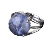 Tesselite Anillo de Piedra - Anillo de Cristal para Mujer Anillo de Piedra Natural Anillo de Cuentas de Bola Aventurina Verde Amatista Cuarzo Joyería de Fiesta Blanca, sodalita, Talla única