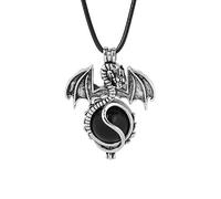 Tesselite Collar de Piedra-Collar de dragón Vintage Collares Colgantes de Cristal de Piedra Natural de 16 mm Arena marrón Ágata roja Mujeres Hombres Joyería de Moda, Cadena de obsidiana, Talla única